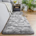 A plush 2x6 feet AROGAN runner rug in grey and white with a textured rainbow pattern, suitable for a child's room.