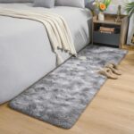 A plush 2x6 feet AROGAN runner rug in grey and white with a textured rainbow pattern, suitable for a child's room.