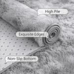 A plush 2x6 feet AROGAN runner rug in grey and white with a textured rainbow pattern, suitable for a child's room.