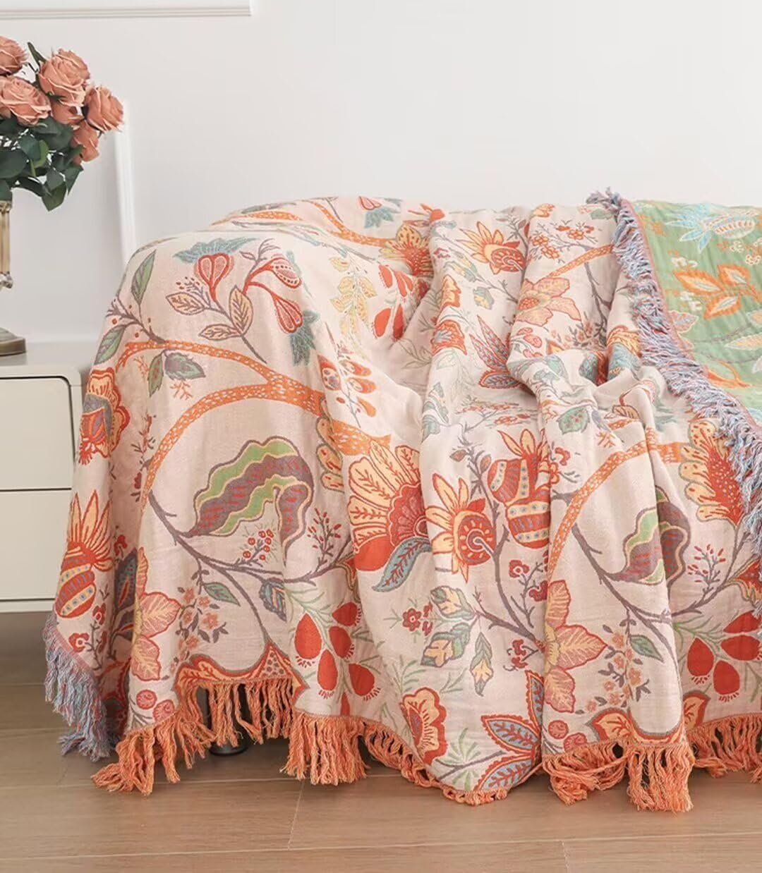 Boho Woven Cotton Throw Blanket with Tassels