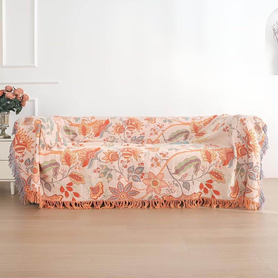 Boho Woven Cotton Throw Blanket with Tassels