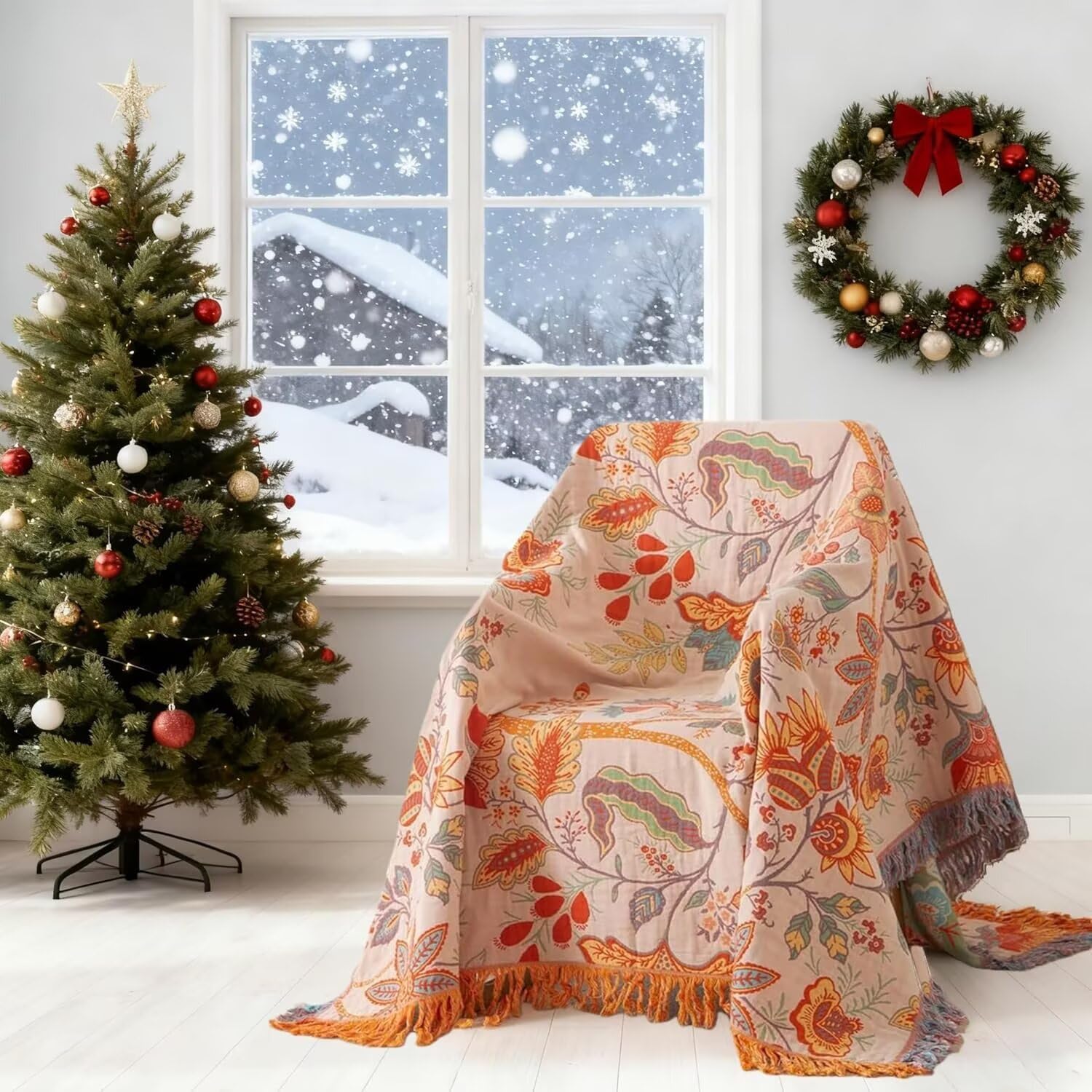 Boho Woven Cotton Throw Blanket with Tassels