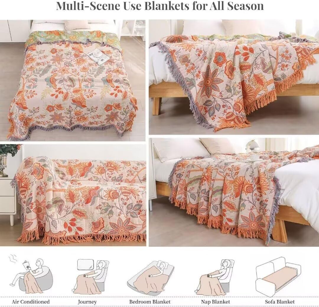 Boho Woven Cotton Throw Blanket with Tassels