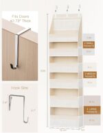 Beige Criusia over the door organizer with 6 deep shelves and 13 mesh pockets, hanging on a white door.
