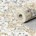 ExpediX 5x7 beige area rug with a vintage medallion pattern, soft texture, and non-slip backing, placed in a living room.