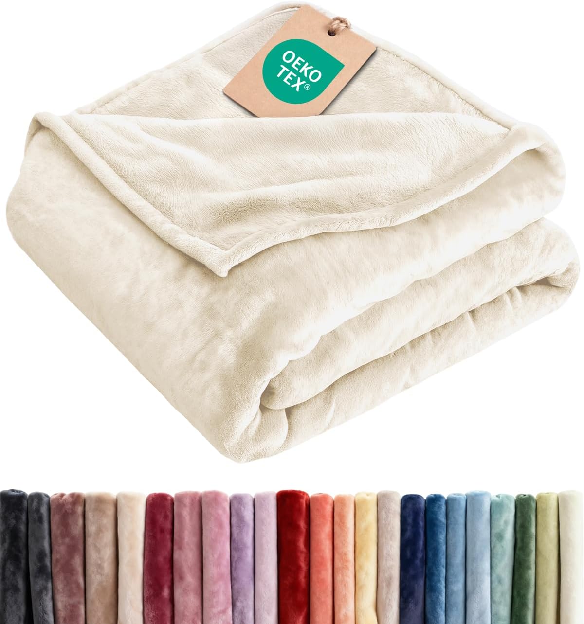 Ultra-Soft Flannel Fleece Throw Blanket, Cream