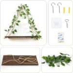 A set of two JOPSTDI White Flower floating triangle shelves with artificial ivy and LED lights, mounted on a wall.