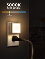 Two L LOHAS LED square plug-in night lights with a glossy white finish, emitting a soft glow.