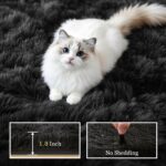 A black 8x10 Luxturiy fluffy shag area rug, shown spread out on a floor in a modern living room setting.