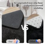 A luxurious black fluffy shag area rug, 5x7 feet, with a thick, soft pile, perfect for a living room or bedroom.