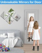 Four 8x8 inch square silver NKJVE self-adhesive mirror tiles shown in a set, ready for peel and stick application.