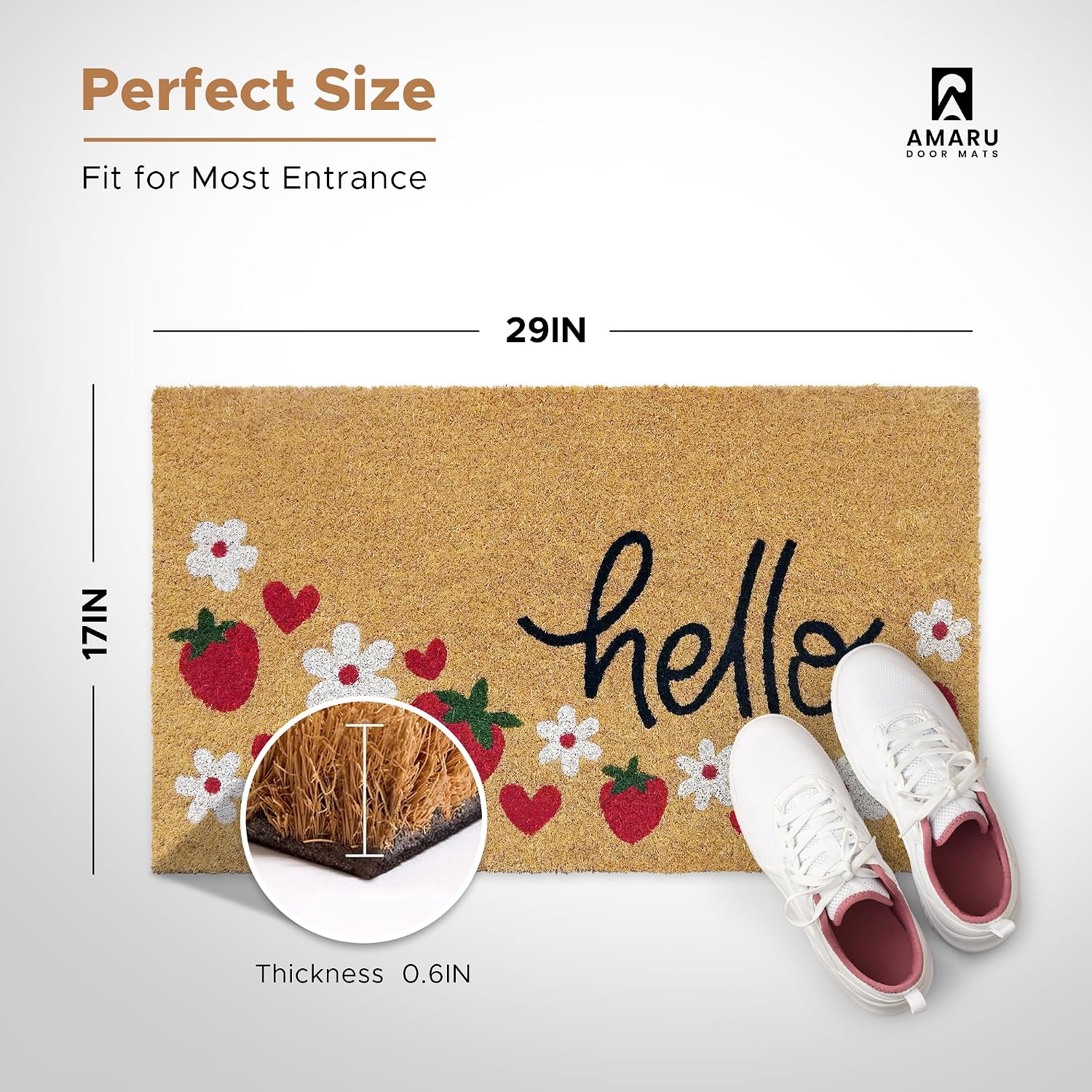 Coir Welcome Mat with Printed Design, 17 x 29 inch