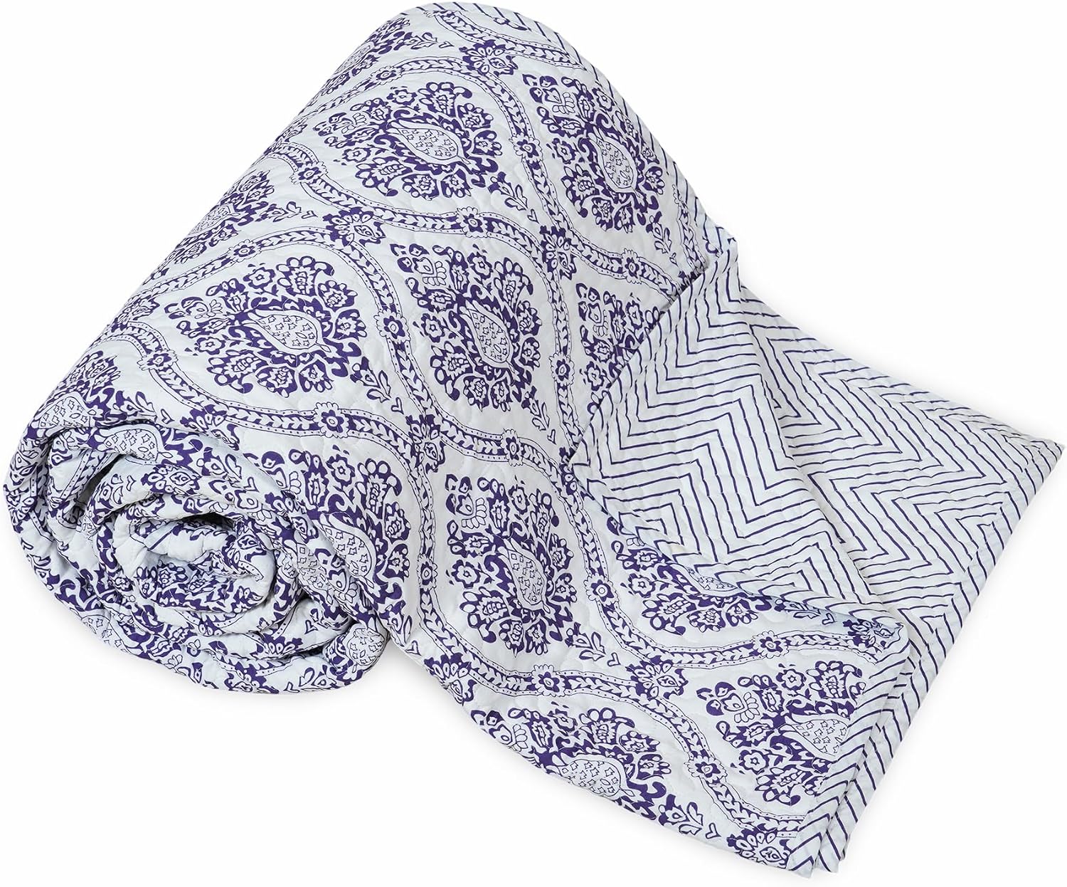 Handmade Reversible Cotton Quilted Throw, 50 x 60 inch
