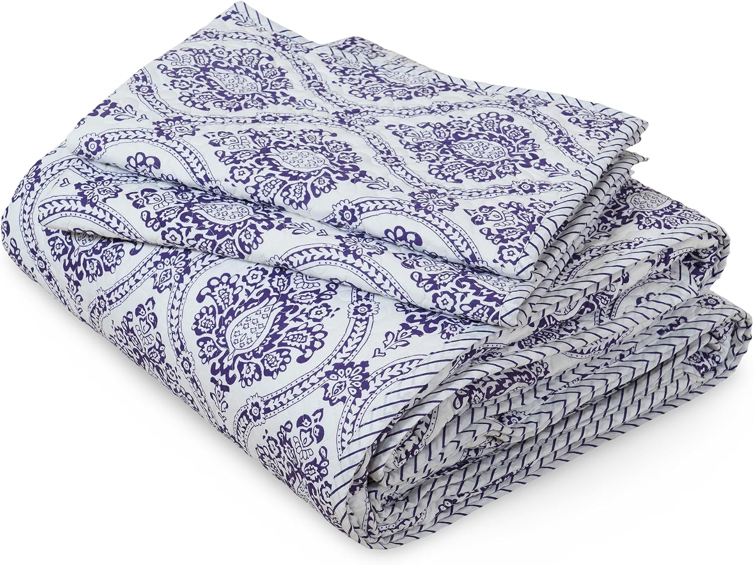 Handmade Reversible Cotton Quilted Throw, 50 x 60 inch