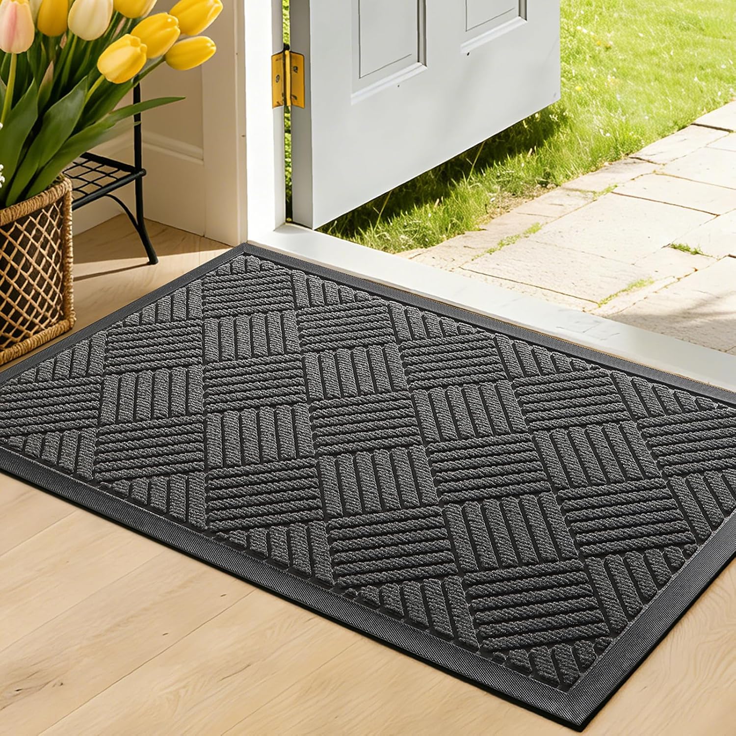 Heavy-Duty Waterproof Doormat, 29.5 x 17 inch, Grey