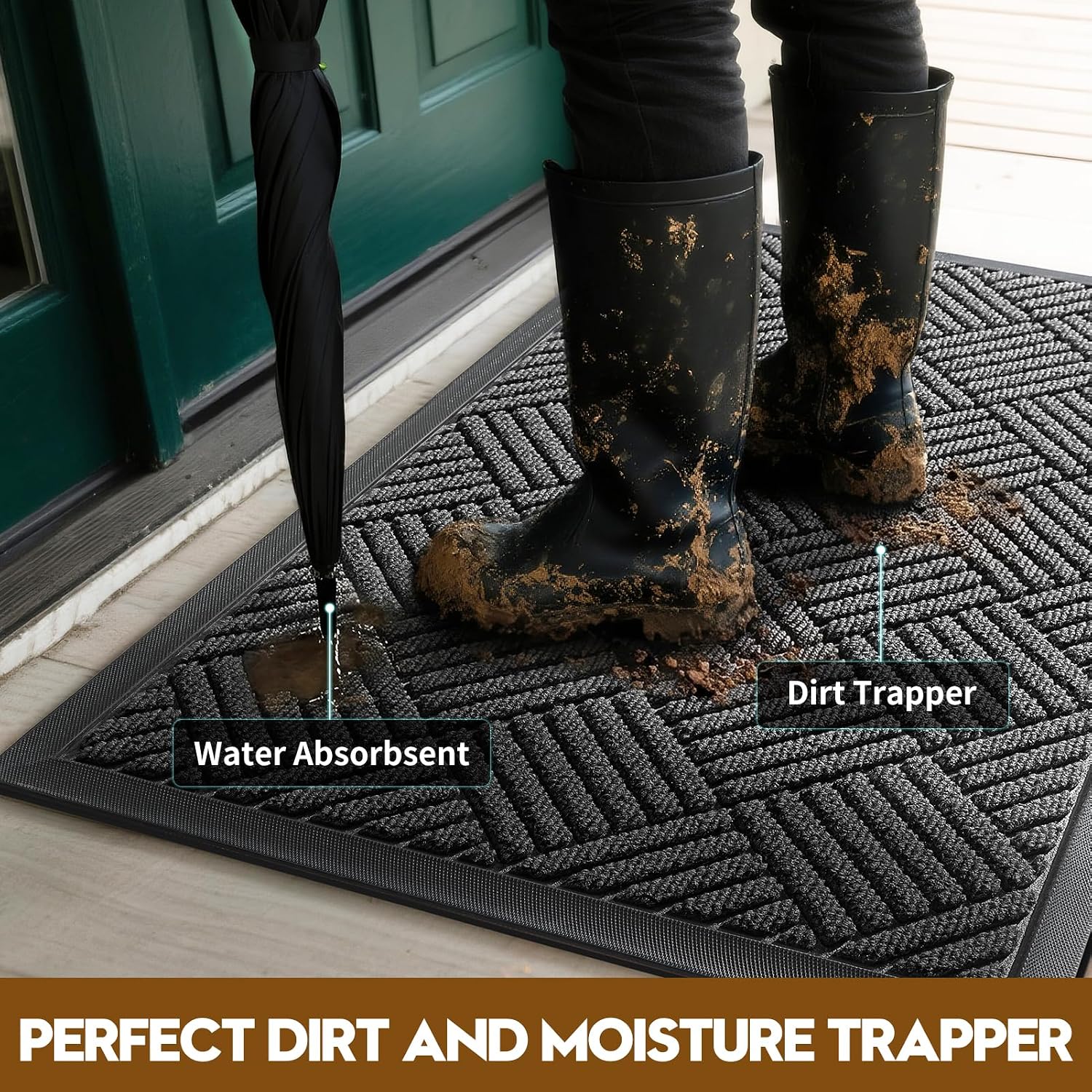 Heavy-Duty Waterproof Doormat, 29.5 x 17 inch, Grey
