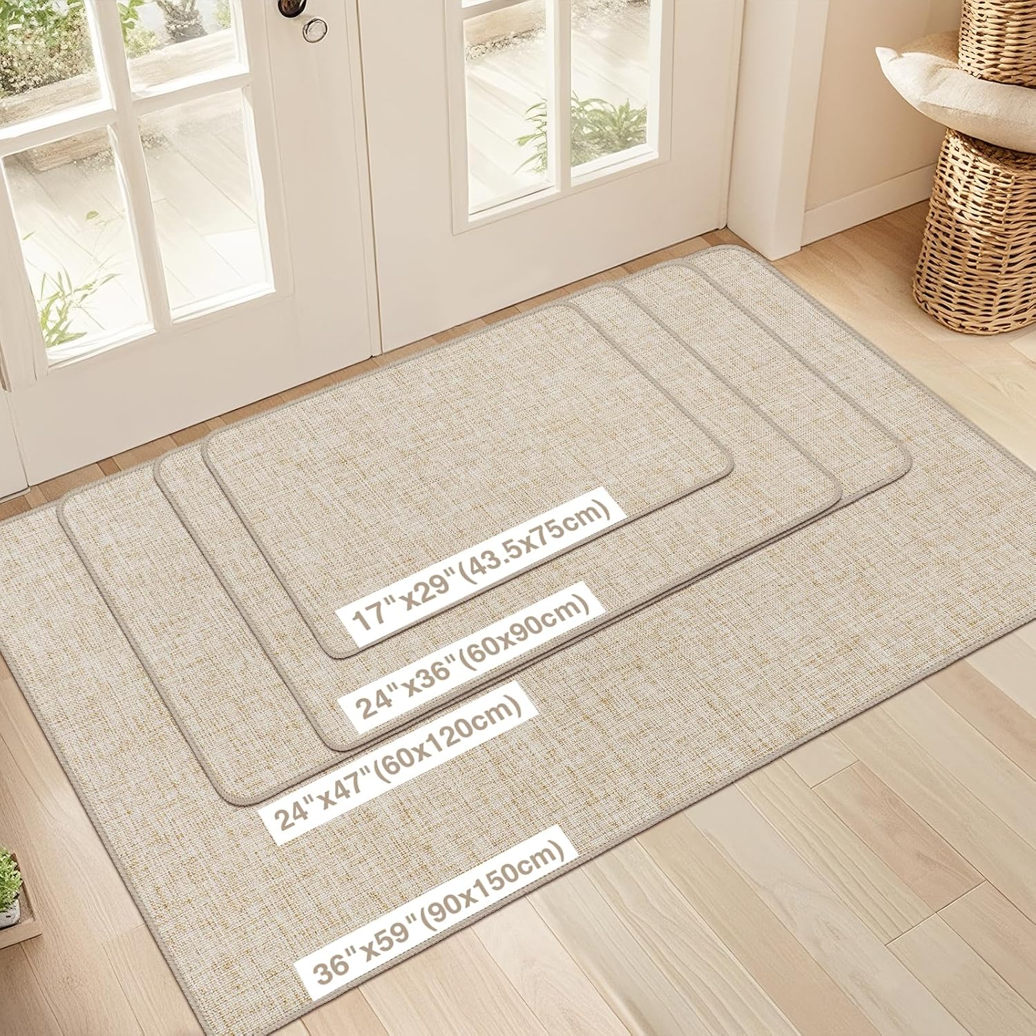 Ultra-Thin Indoor Doormat, 17 x 29 inch, Khaki