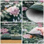 A dark green 8x10 area rug with a vintage floral pattern, suitable for a living room or bedroom.