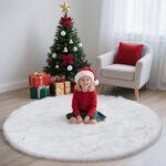 An 8x10 yulidayang black and gold geometric shag area rug with a high, fluffy pile, laid out on a floor.
