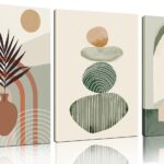 Three ZHAOSHOP boho-style green canvas wall art panels, each 16x12 inches, framed and ready to hang on a wall.