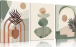 Three ZHAOSHOP boho-style green canvas wall art panels, each 16x12 inches, framed and ready to hang on a wall.