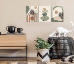 Three ZHAOSHOP boho-style green canvas wall art panels, each 16x12 inches, framed and ready to hang on a wall.